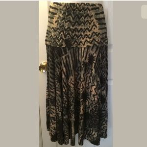 TRACY REESE Tribal Wool Blends Pull On Skirt Midi Knit Tie Dye Stretch Green